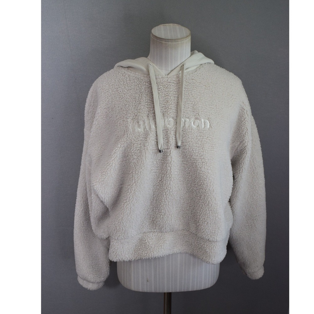 Lululemon Textured Fleece Hoodie 6 Cream Sherpa Logo Pullover Womens Cozy